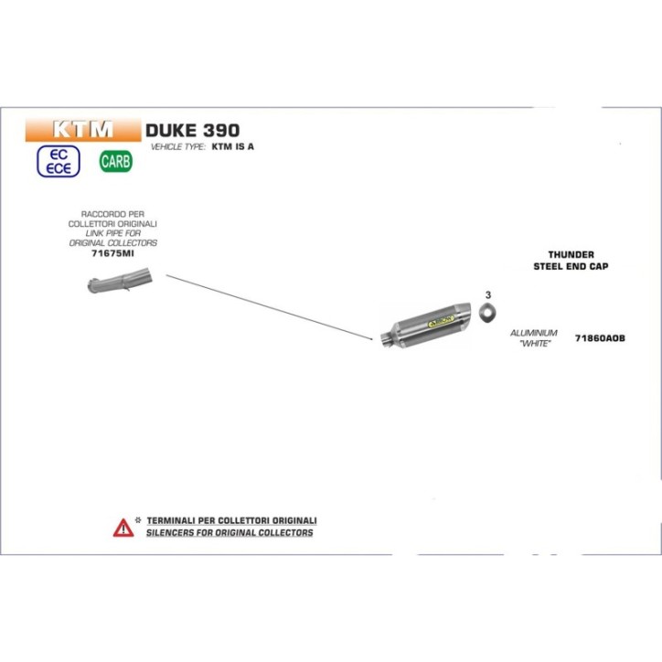 ARROW TERMINAL THUNDER WHITE + CONNECTION FOR KTM DUKE 125 17-20