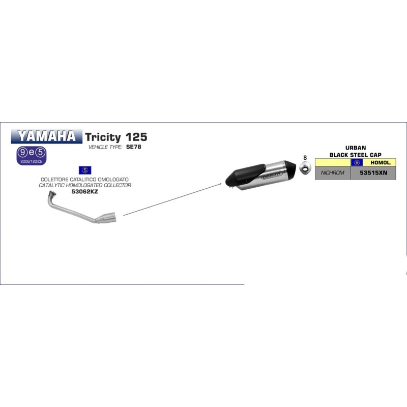 SILENCIEUX ARROW URBAN + COLLECTEUR POUR YAMAHA TRICITY 125 14-16