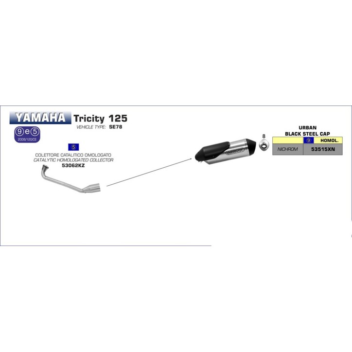 SILENCIEUX ARROW URBAN + COLLECTEUR POUR YAMAHA TRICITY 125 14-16