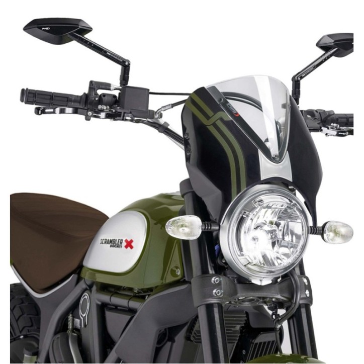 PARABRISAS PUIG RETRO PARA DUCATI SCRAMBLER ICON/CLASSIC/FULL T. 15-22 TRANSPARENTE-NEGRO