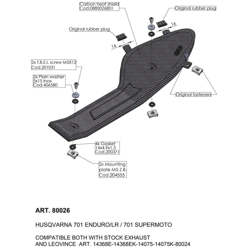 LEOVINCE CARTER HEAT SHIELD HUSQVARNA 701 SUPERMOTO 16-24