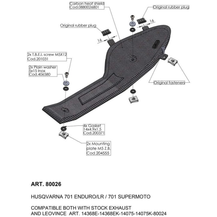 BOUCLIER THERMIQUE LEOVINCE CARTER POUR HUSQVARNA 701 SUPERMOTO 16-24