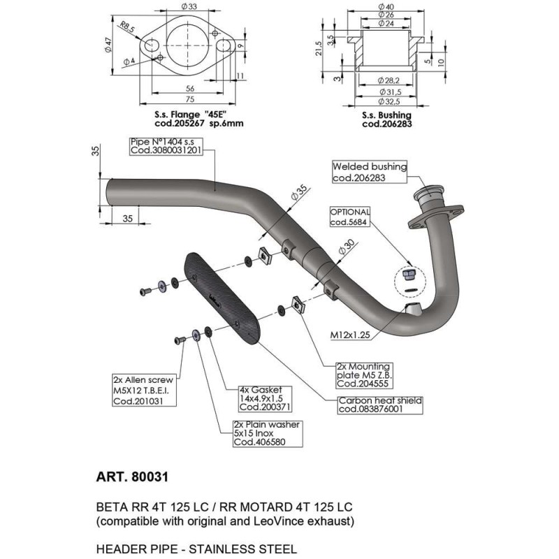 KIT COLECTOR LEOVINCE BETA RR 4T 125 LC RR MOTARD 4T 125 LC 21-23