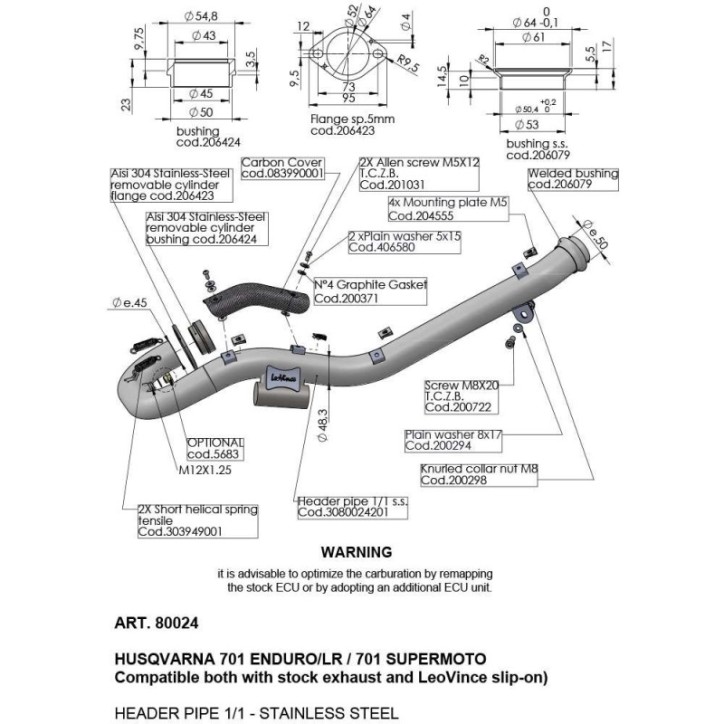 KIT COLLECTEUR LEOVINCE POUR HUSQVARNA 701 ENDURO 21-24