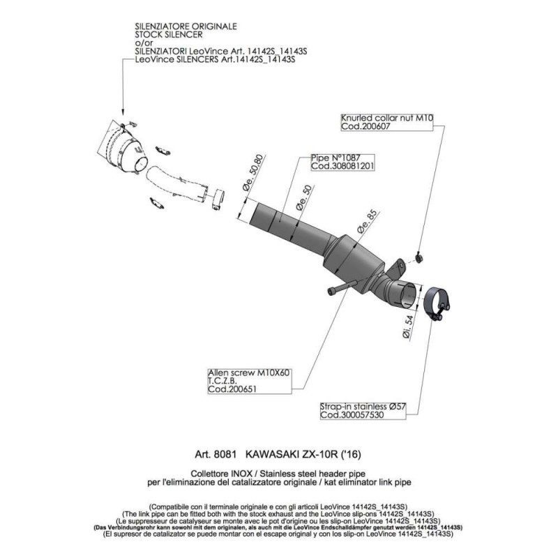 LEOVINCE FITTING REMOVES CATALYST KAWASAKI ZX-10R NINJA 16-20