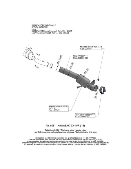 leovince raccordo elimina catalizzatore per kawasaki zx 10r ninja 16 20