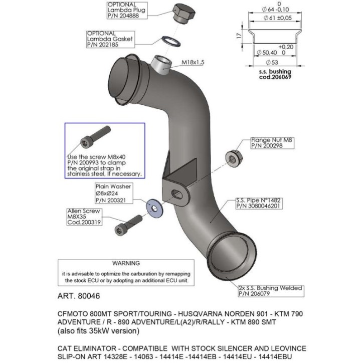 RACCORD LEOVINCE SUPPRIME CATALYSEUR POUR KTM 790 ADVENTURE 2023