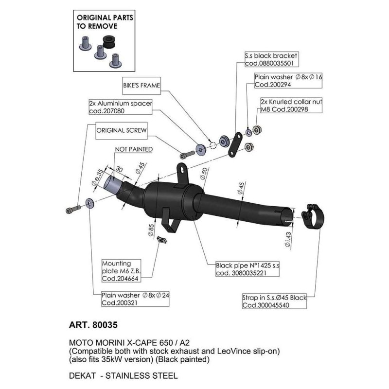 LEOVINCE-ANSCHLUSS ENTFERNT KATALYSATOR MOTO MORINI X-CAPE 650 A2 21-23