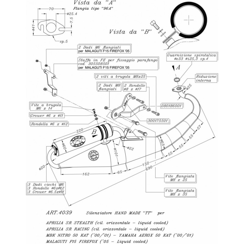 LEOVINCE VOLLSTANDIGER AUSPUFF, HANDGEFERTIGT TT APRILIA SR STEALTH RACING, horizontaler Zylinder, flUssigkeitsgekUhlt, 98-00 AL