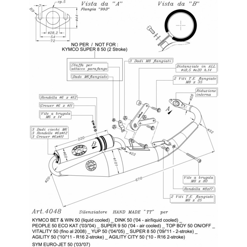 LEOVINCE VOLLSTANDIGER AUSPUFF HANDGEFERTIGT TT KYMCO TOP BOY 50 ON OFF 97-06 ALUMINIUM