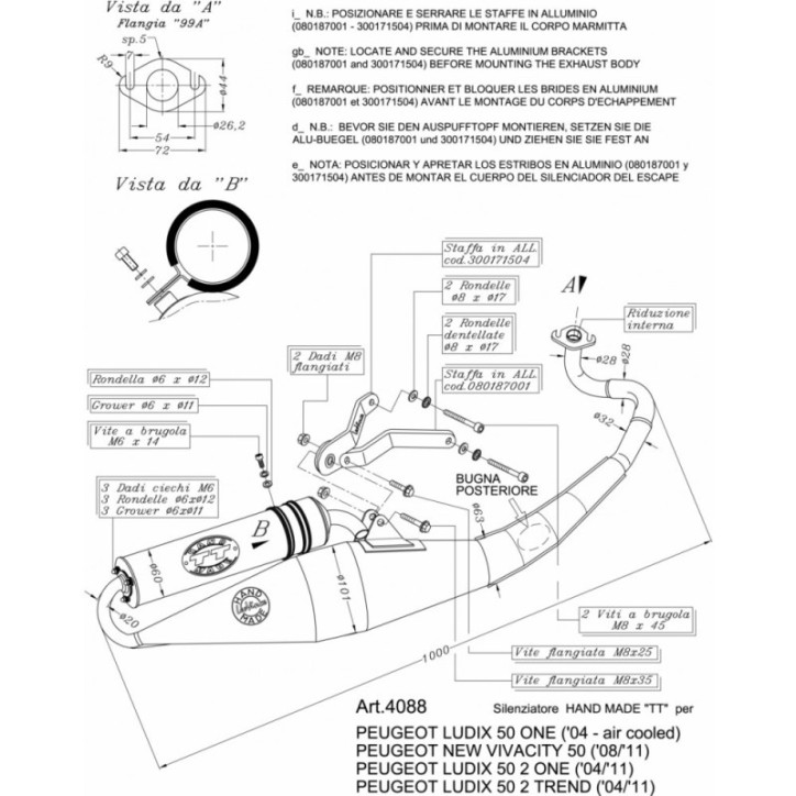 POT D'ECHAPPEMENT COMPLET LEOVINCE FAIT MAIN TT POUR PEUGEOT NEW VIVACITY 08-12 ALUMINIUM