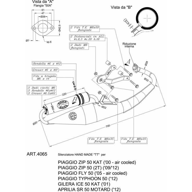 LEOVINCE KOMPLETT AUSPUFF HANDGEFERTIGT TT PIAGGIO FLY 50 luftgekUhlt 2005 ALUMINIUM