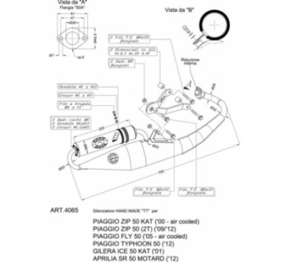 ESCAPE COMPLETO LEOVINCE HECHO A MANO TT PIAGGIO FLY 50 refrigerado por aire 2005 ALUMINIO