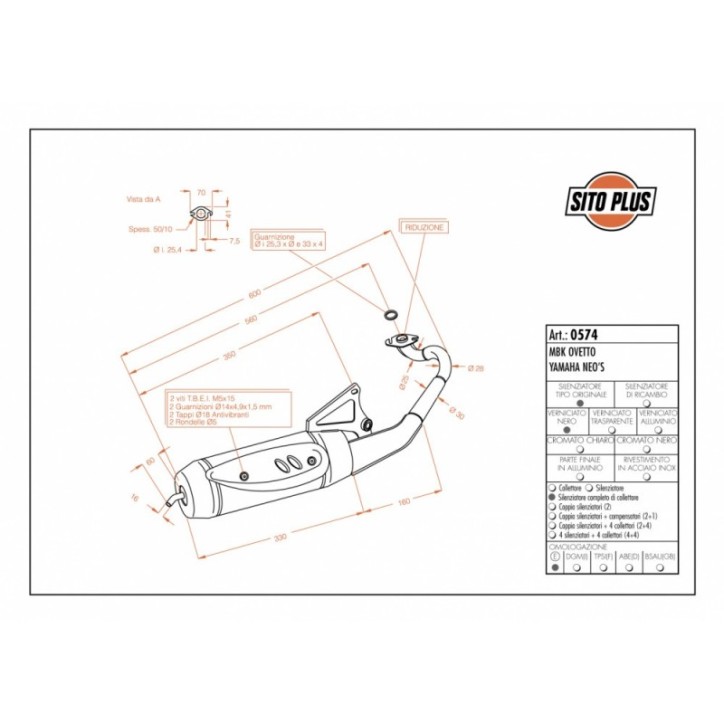 POT D'ECHAPPEMENT COMPLET LEOVINCE SITOPLUS POUR MBK OVETTO 50 2 temps 02-12 ACIER