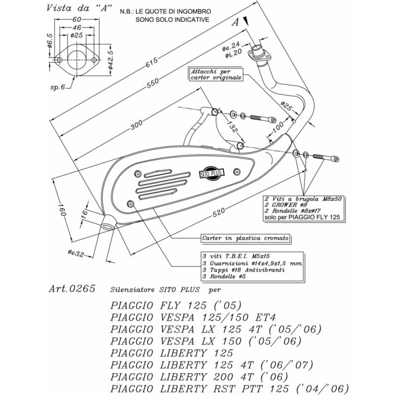 LEOVINCE SCARICO COMPLETO SITOPLUS PIAGGIO FLY 125 2005 ACCIAIO