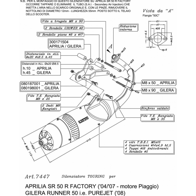 ESCAPE COMPLETO LEOVINCE TOURING APRILIA SR 50 R FACTORY Motor Piaggio 04-12 ACERO