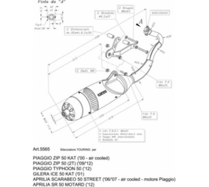 LEOVINCE SCARICO COMPLETO TOURING PIAGGIO ZIP 50 2 stroke 09-12 ACCIAIO