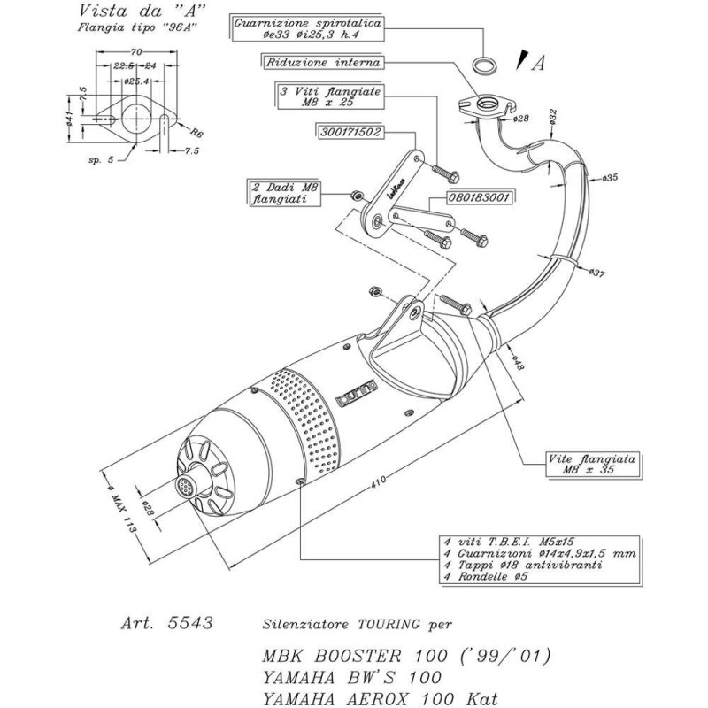 POT D'ECHAPPEMENT LEOVINCE COMPLET TOURING YAMAHA AEROX 100 KAT 00-02 ACIER