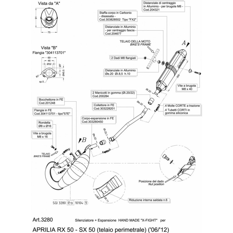 ESCAPE COMPLETO LEOVINCE X-FIGHT APRILIA RX 50 marco perimetral 06-14 ACERO INOXIDABLE