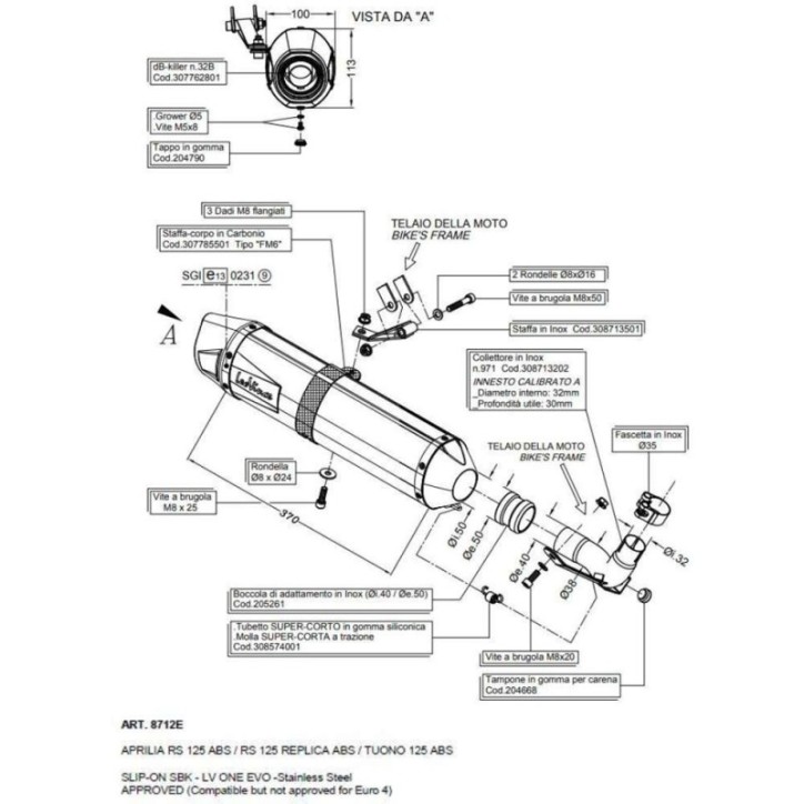 LEOVINCE TERMINALE SCARICO LV ONE EVO PER APRILIA TUONO 125 17-20 INOX