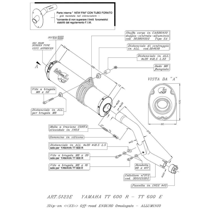 LEOVINCE AUSPUFFSCHALLDAMPFER X3 YAMAHA TT 600 R 98-03 ALUMINIUM