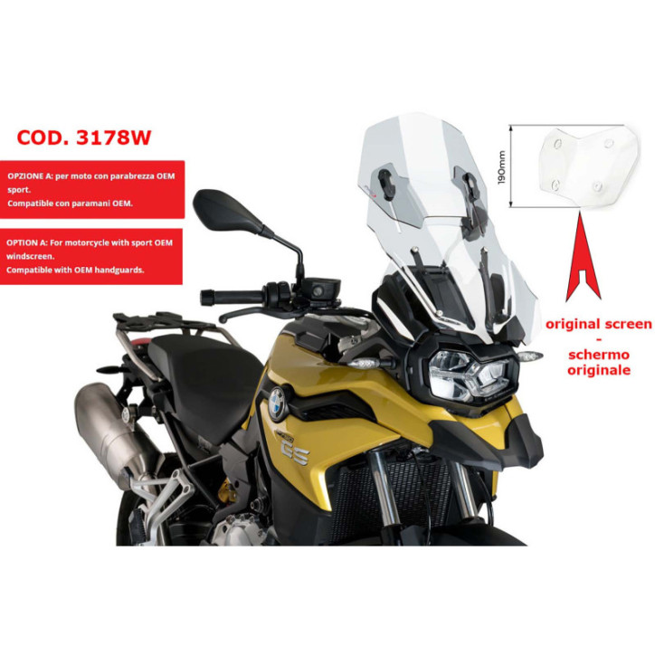 ECRAN REGLABLE PUIG POUR BMW F850 GS 18-24 TRANSPARENT-3178W