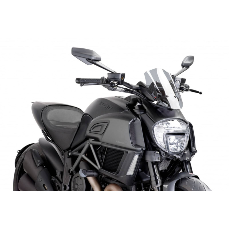 Pare-brise reglable Puig Naked NG Sport pour Ducati Diavel 14/16, fume clair