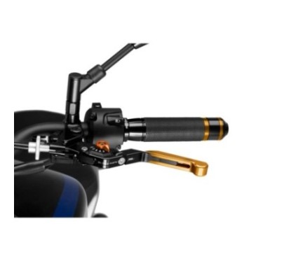 PUIG EXTENDABLE AND FOLDING CLUTCH LEVER 3.0 WITH BLACK CENTRAL BODY, GOLD EXTENSION AND ORANGE SELECTOR