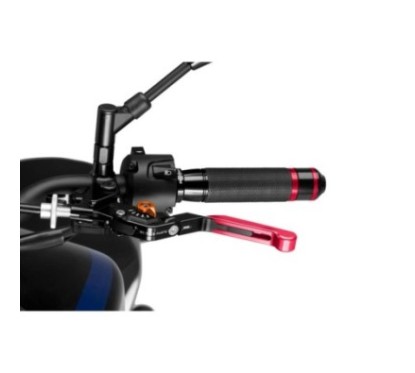 PUIG EXTENDABLE AND FOLDING CLUTCH LEVER 3.0 WITH BLACK CENTRAL BODY, RED EXTENSION AND ORANGE SELECTOR