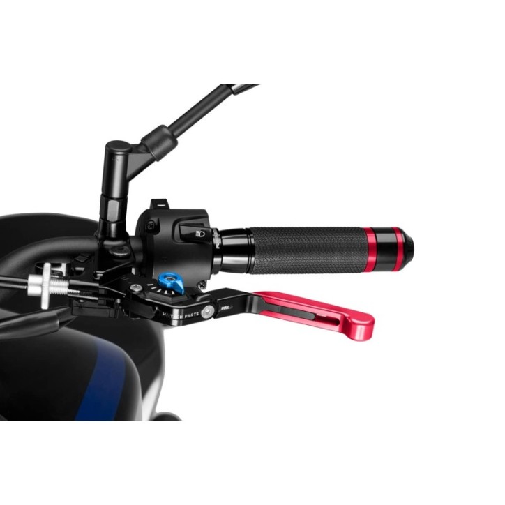 PUIG EXTENDABLE AND FOLDING CLUTCH LEVER 3.0 WITH BLACK CENTRAL BODY, RED EXTENSION AND BLUE SELECTOR