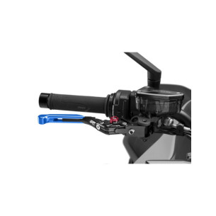 Levier de frein Puig 4.0 extensible et pliable avec corps central noir, extension bleue et selecteur rouge