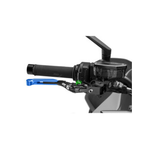 Levier de frein Puig 4.0 extensible et pliable avec corps central noir, extension bleue et selecteur vert