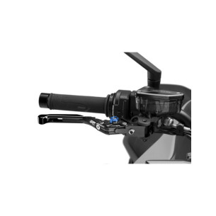 Puig 4.0 brake lever extendable and foldable with black central body, black extension and blue selector