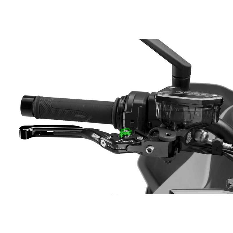Levier de frein Puig 4.0 extensible et pliable avec corps central noir, extension noire et selecteur vert