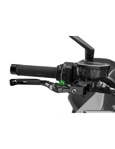 Levier de frein Puig 4.0 extensible et pliable avec corps central noir, extension noire et selecteur vert