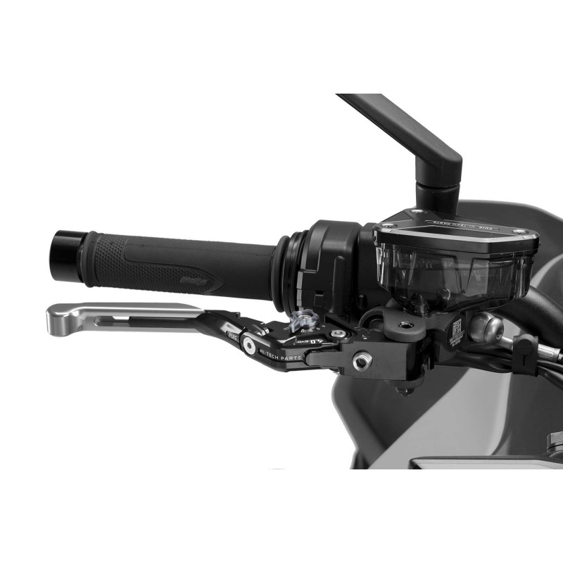 Levier de frein Puig 4.0 extensible et pliable avec corps central noir, extension argentee et selecteur en titane