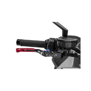 Levier de frein Puig 4.0 extensible et pliable avec corps central noir, extension rouge et selecteur bleu