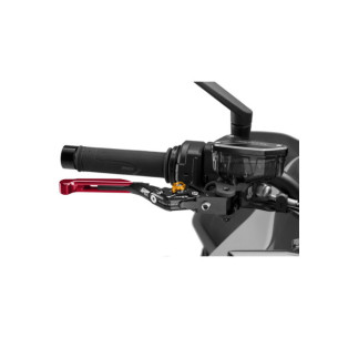 Levier de frein Puig 4.0 extensible et pliable avec corps central noir, extension rouge et selecteur dore
