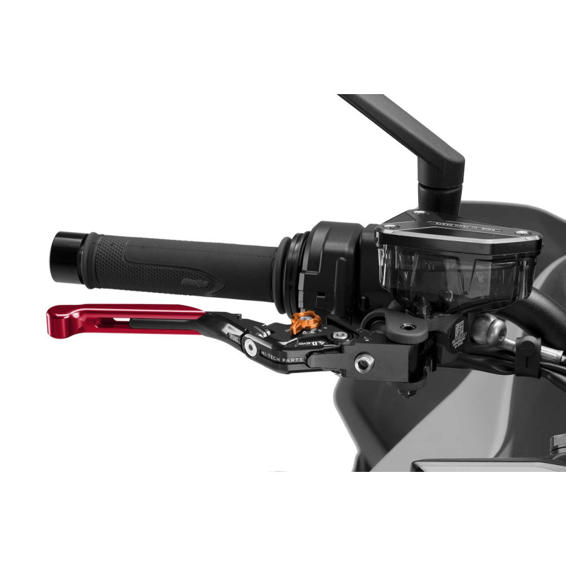 Puig 4.0 brake lever extendable and foldable with black central body, red extension and orange selector