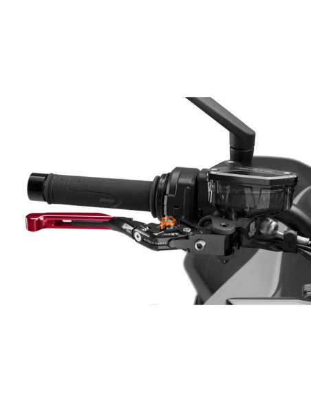 Puig 4.0 brake lever extendable and foldable with black central body, red extension and orange selector