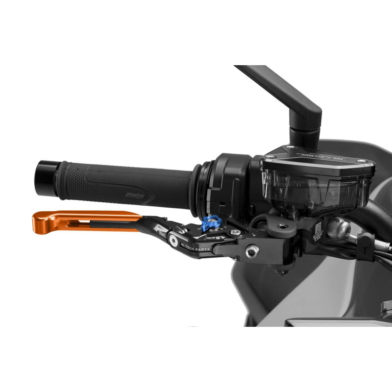 Levier de frein Puig 4.0 extensible et pliable avec corps central noir, extension orange et selecteur bleu