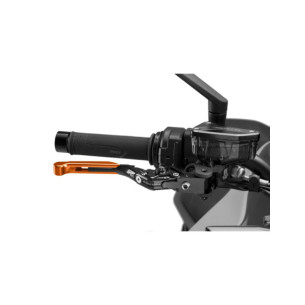 Levier de frein Puig 4.0 extensible et pliable avec corps central noir, extension orange et selecteur noir
