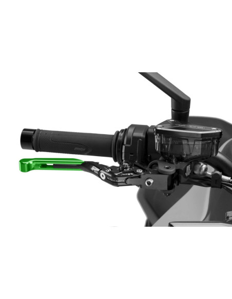 Puig 4.0 brake lever extendable and foldable with black central body, green extension and black selector