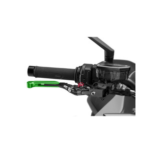 Levier de frein Puig 4.0 extensible et pliable avec corps central noir, extension verte et selecteur rouge