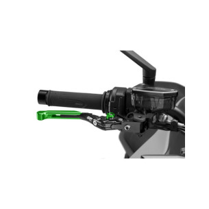 Puig 4.0 brake lever extendable and foldable with black central body, green extension and green selector