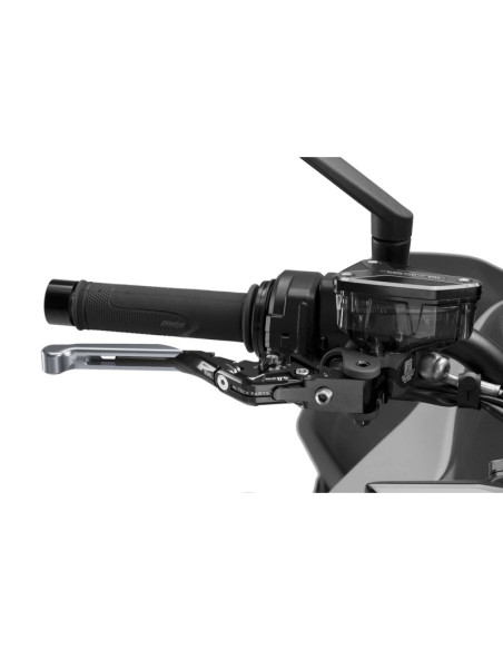 Puig 4.0 brake lever extendable and foldable with black central body, titanium extension and black selector