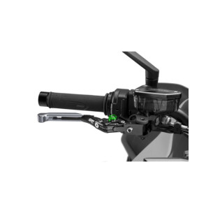 Levier de frein Puig 4.0 extensible et pliable avec corps central noir, extension en titane et selecteur vert