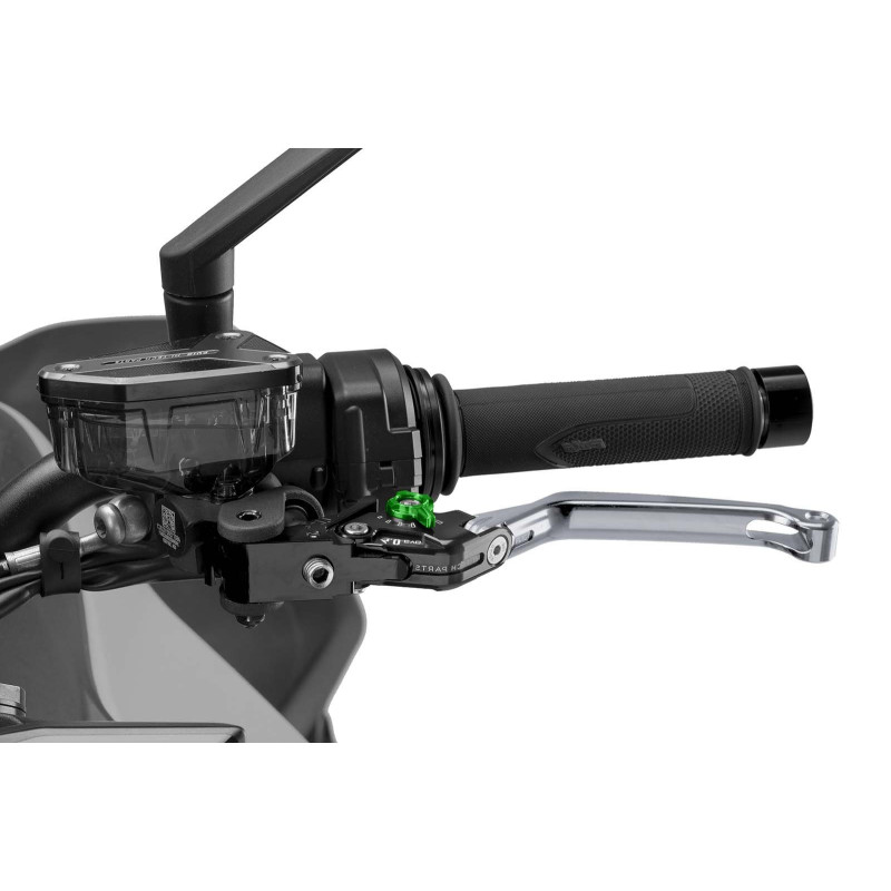Puig 4.0 folding clutch lever titanium and green selector