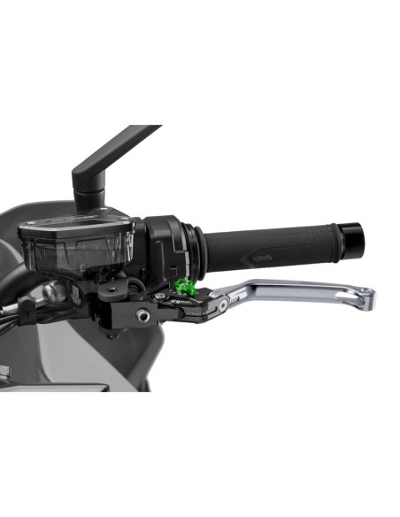 Puig 4.0 folding clutch lever titanium and green selector
