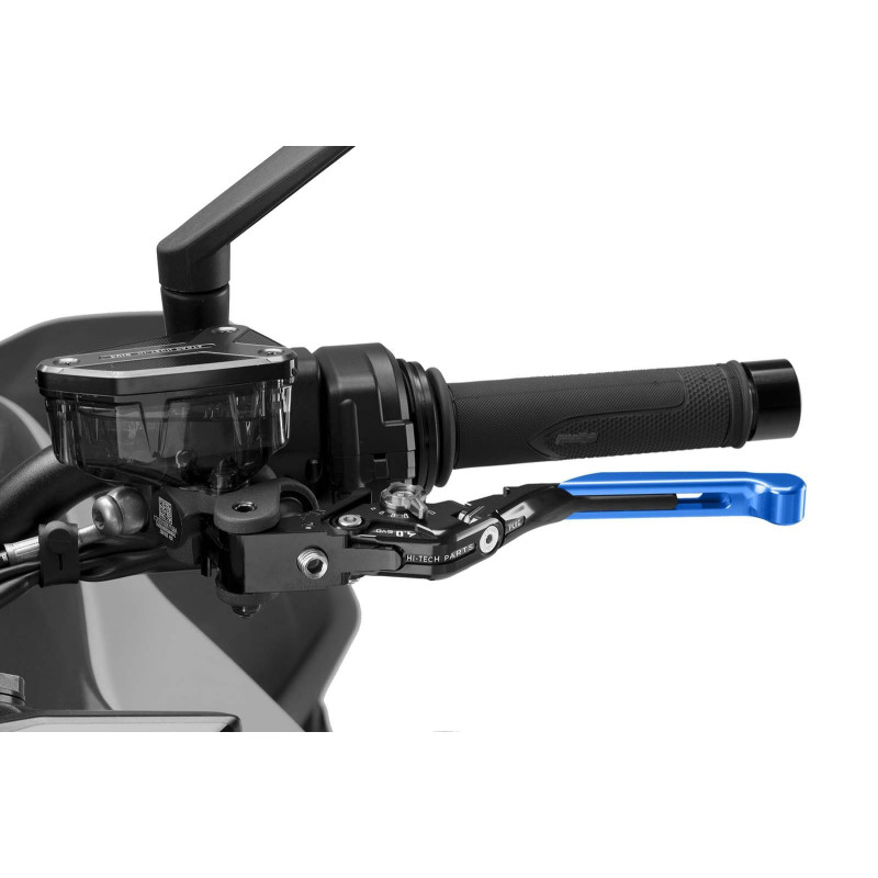 Puig 4.0 clutch lever extendable and foldable with black central body, blue extension and silver selector